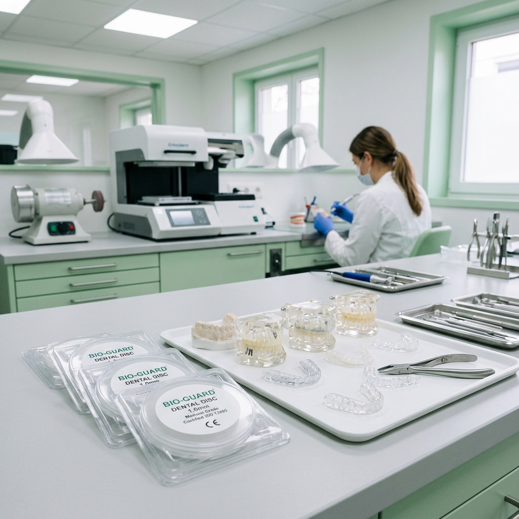 Laborator de tehnică dentară cu discuri de polimeri biocompatibili fără BPA pentru realizarea gutierelor de bruxism