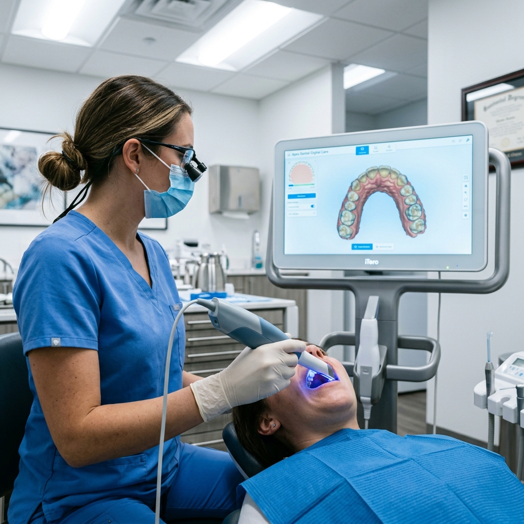 Scanare intraorală optică 3D a dinților la cabinetul stomatologic pentru realizarea gutierei de bruxism